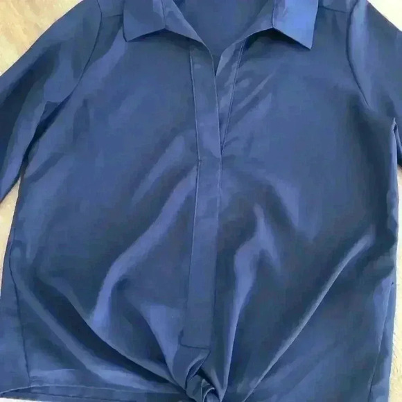 VINTAGE HAVANA V NECK -BUTTON DOWN -TIE WAIST -LONG SLEEVE NAVY - Picture 5 of 11